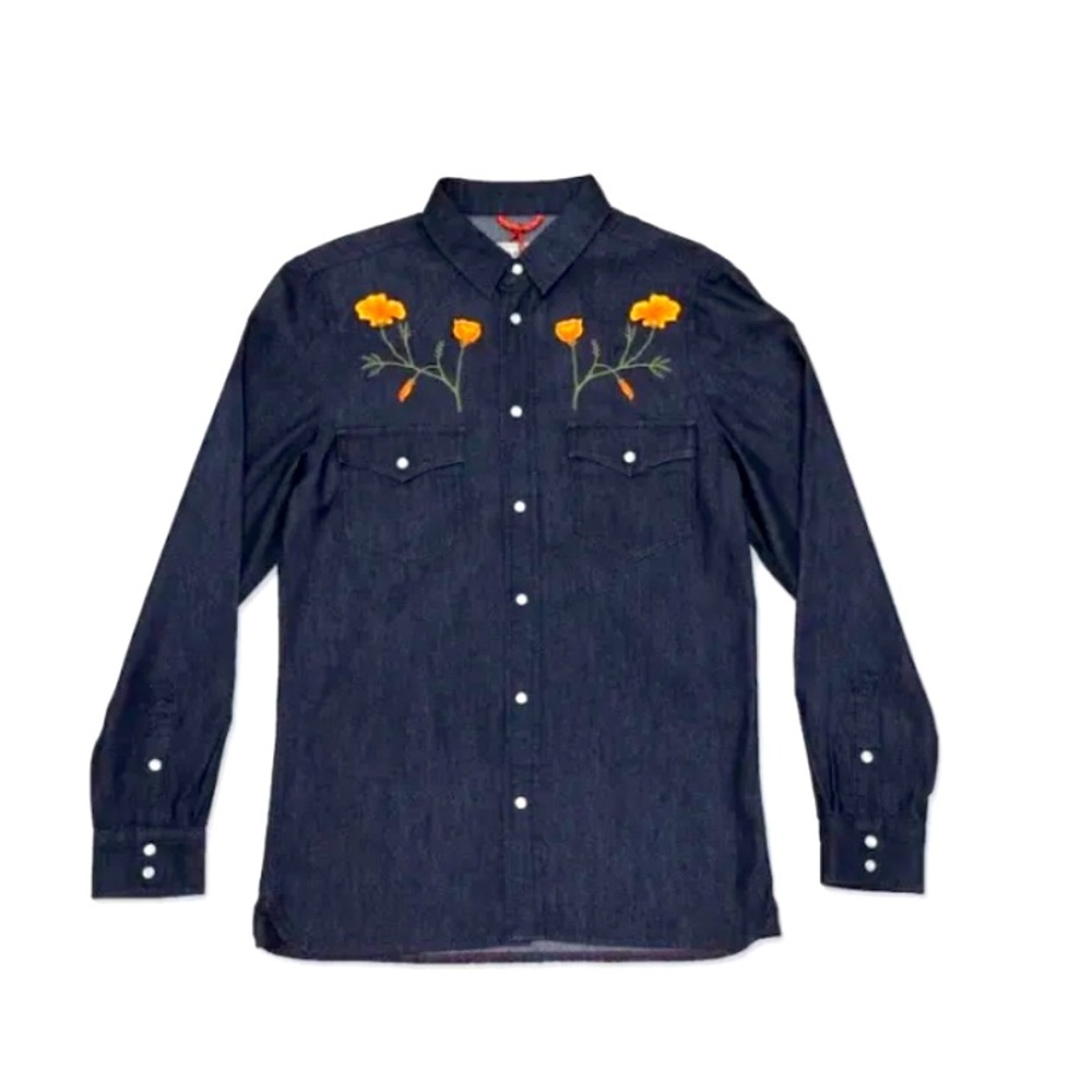 Iron and Resin Indigo Poppy Flower Snapshirt Size Medium